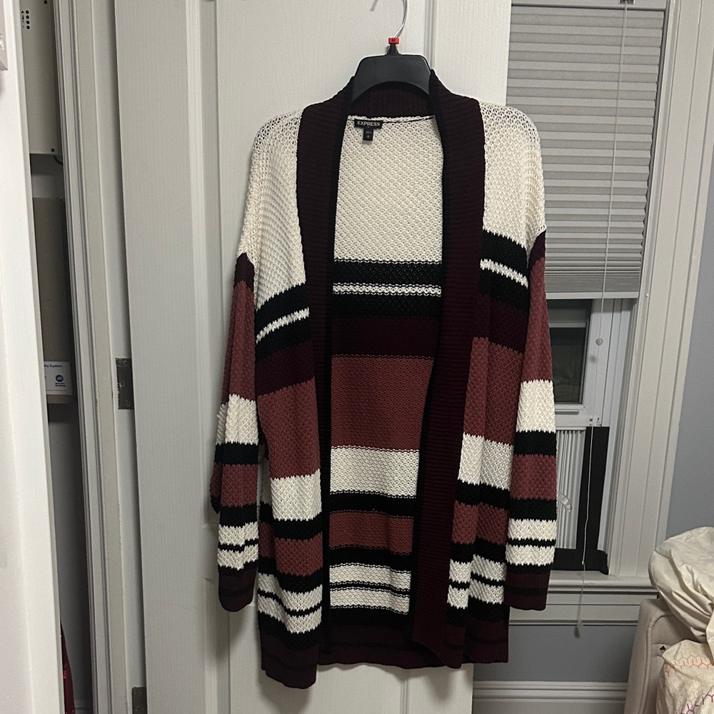 Express Burgundy and Cream Striped Cardigan